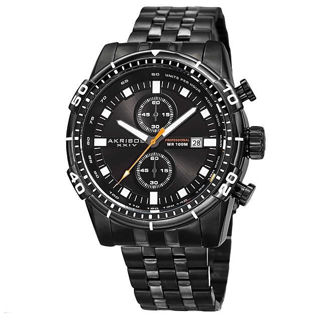 Akribos XXIV AK852BK Chronograph Tachymeter Date Stainless Steel Mens Watch
