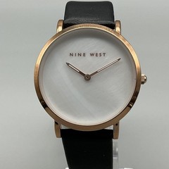 Nine West Womens Watch 37mm White MOP Rose Gold Black Strap Analog 30M