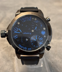 Infantry Co. Triple the Zone Men’s Quartz Analog Date Black Leather Strap w/ Box