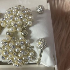 Gold Watch with Silver Pearl and Diamond Bracelets