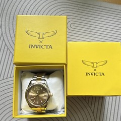 Invicta Men’s Analog Watch Gold Dial Two-Tone SS Bracelet Fluted Bezel Box