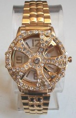 Gold finish spinner stone fashion dressy hip hop watch