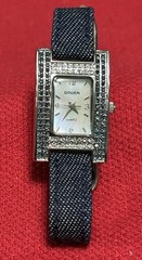 Gruen Women’s Watch Sliver Tone Denim Strap New Battery Blue White Diamonds