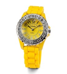 Womens Brilliant New Yellow White CZ Stone Wrist Watch