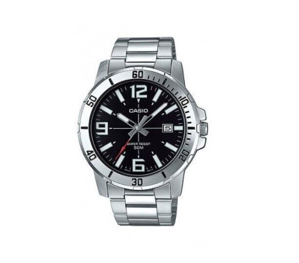 Casio Men’s Enticer Stainless Steel Black Dial Casual Analog Sporty Watch Silver