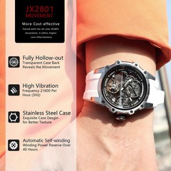 MEGIR Skeleton Dial Automatic Mechanical Watch Men Stainless Steel Waterproof
