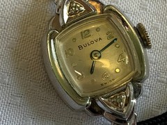 Vtg Bulova Wristwatch Swiss Made 6″ Band Clear Stones Fold Over Clasp *RUNS*