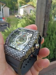 42 Mm Men’s Watch Carbon Fiber Face- Plastic Band Glow In The Dark
