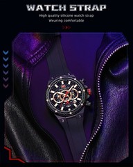 MINI FOCUS Men’s Silicone Multifunction Chronograph Calendar Sports Quartz Watch
