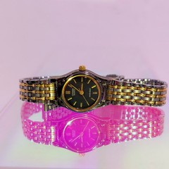 Vintage Citizen Quartz Women’s Watch Black Dial Two Tone Bracelet Japan