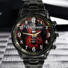 Personalized Guitar Music Band Guitarist Musician Men Stainless Steel Watch Gift