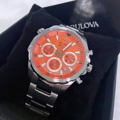 Men New Bulova Classic Orange Marine Star Stainless Steel 96B395 Watch (100MM)
