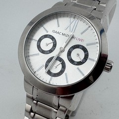 ISAAC Mizrahi Quartz Watch Unisex 30m Silver Steel Day Date New Battery 6.25″
