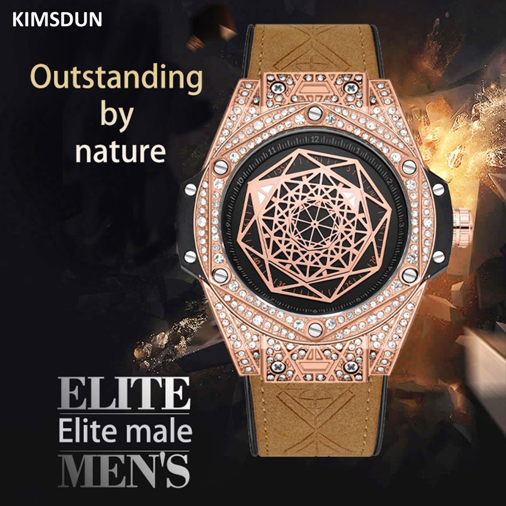 KIMSDUN Stylish Sport Watches, Geometry Polygon, Quartz Wristwatch,Leather Strap