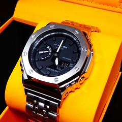 CUSTOM CASIO G-SHOCK GA-2100-7A Movement Stainless Steel Silver Bezel New in Box