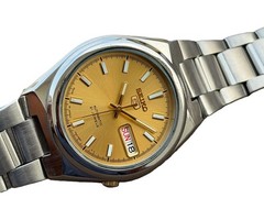 Seiko 5 Automatic Gold Dial Day Date Men’s Watch 21 Jewels Vintage 7S26 Japan