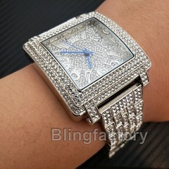 Men Luxury Hip Hop Silver Plated Rapper Metal Band Bling Simulated Diamon Watch