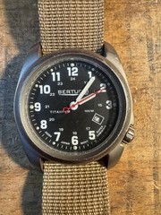 Bertucci A-2T Titanium Quartz Military Watch 100m Black Dial Date Tan Nylon