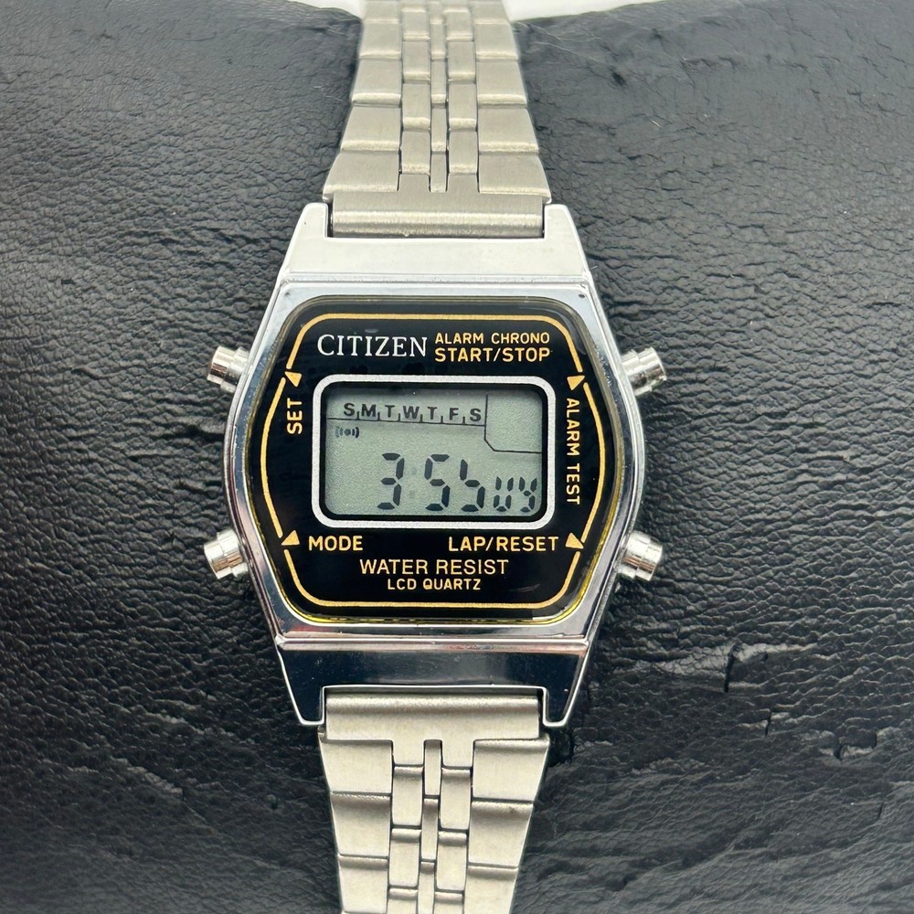 Vintage Citizen Seven Chronograph Alarm Silver-tone Digital Watch New Battery