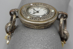 Chico’s Charm Bracelet Watch 2 Tone Faux Pearl Inspiration Love Happiness Toggle