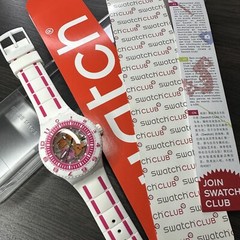 NEW✅SKELETON✅ SWATCH FEEL THE WAVE WHITE PINK SILICONE WATCH SUUW101