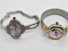 2 Fancy Ladies Watches – Minicci Jeweled Flower Watch & LA Gear Moonphase Date