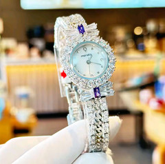 Beautiful Elegant Full Zircon White Purple Luxury Watch for Women Bling Bling