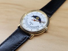 Exactly Moon Phase Swiss Made Quartz Watch Date White Dial Black Leather