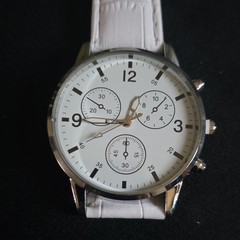 Analog Quartz Chronograph Wristwatch White Dial, Silver Tone, White Strap