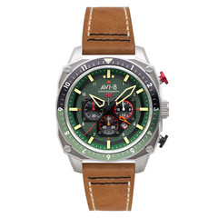 AVI-8 Hawker Hunter Atlas Dual Time Chronograph Green / Leather | Green Dial 43m
