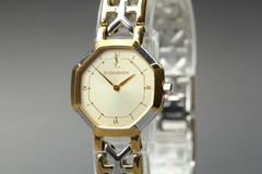 Near MINT Yves Saint Laurent 2200-241762 23mm Quartz Gold Octagon Women Vintage