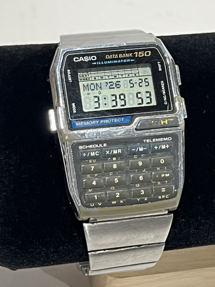 CASIO DBC-1500 Data Bank 150 Digital Calculator Watch Silver – WORKING