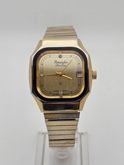 Rare Late 60s Remington Electra 21 Mens Goldtone Analog Date Tank Watch Nice🔥👀