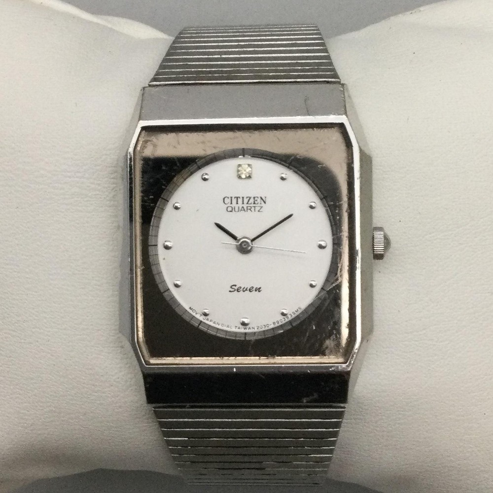 Vtg Citizen Men Watch 27mm Silver Tone Seven Diamond 2030-944976 New Battery