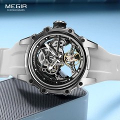 MEGIR Skeleton Dial Automatic Mechanical Watch Men Stainless Steel Waterproof