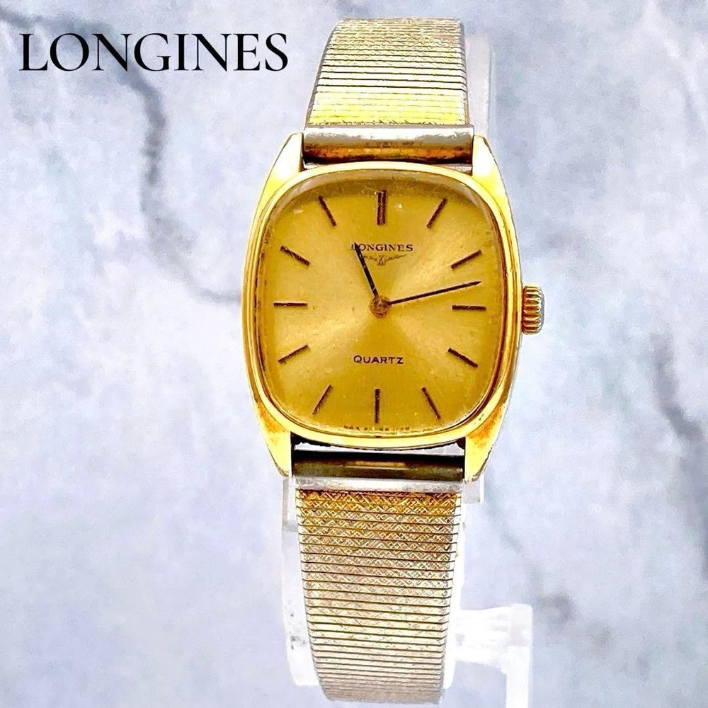 LONGINES Women’s Quartz Rectangular Gold Watch 22.5mm Vintage Japan Used