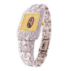 925 Sterling Silver Nugget Link Band Geneve Guadalupe Diamond Watch 7.5-8″ 47g