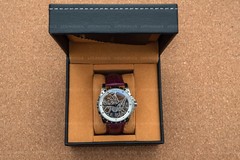Mens Silver Flywheel Skeleton Automatic Mechanical Watch Purple Leather