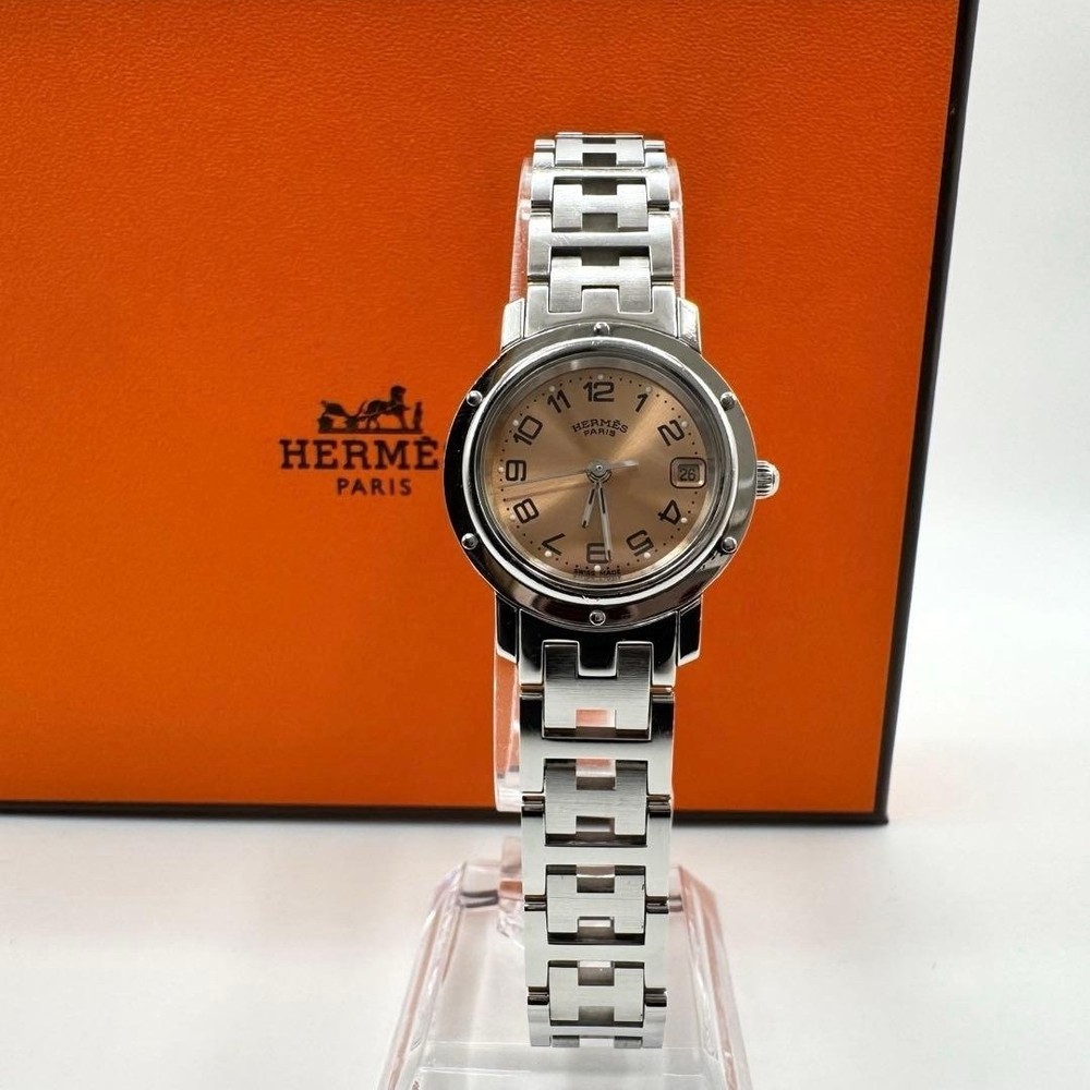 Hermes Clipper Watch, 3 Hands, Date, Pink Tone, Working Condition