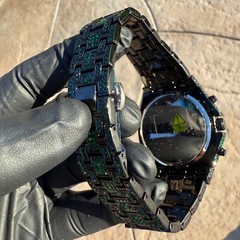 Men’s Green Ice Chunky Hip Hop Watch CZ Iced Bling Out Arabic Numerals 8.5″