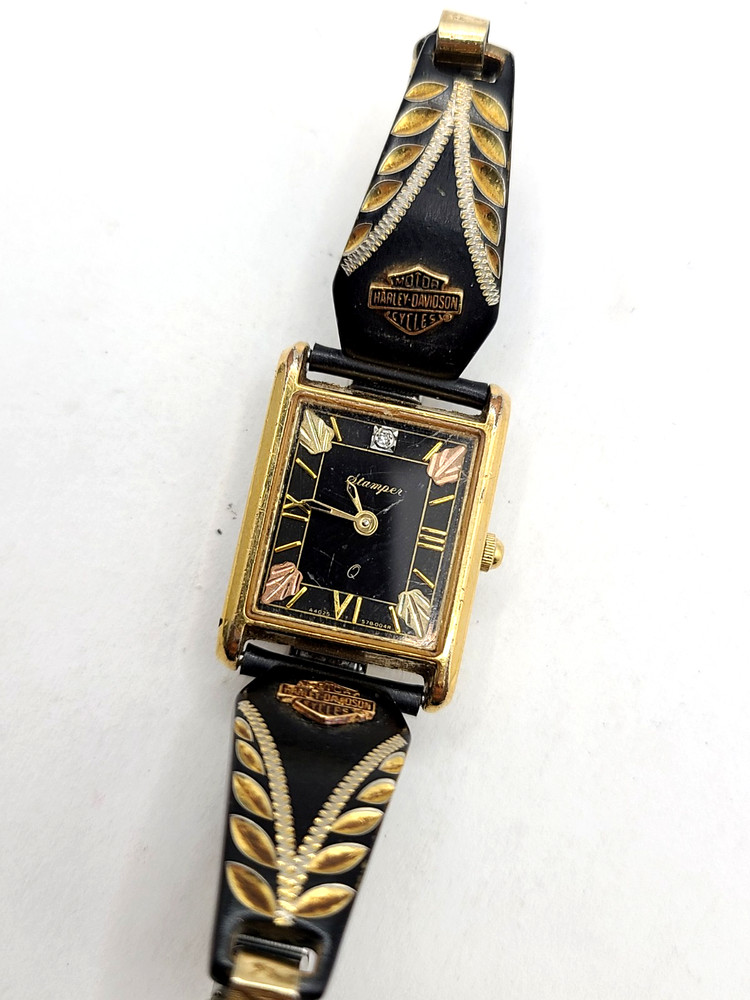 Vintage Ladies 10k Gold Leaves Stamper Harley Davidson Watch