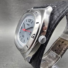 Timex Indiglo Watch Men 37mm Silver Dial Silver Tone Date Rectangle New Battery