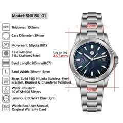 SAN MARTIN SN0150 Automatic Guilloche MOP Dial Date Display 39mm Men Gada Watch