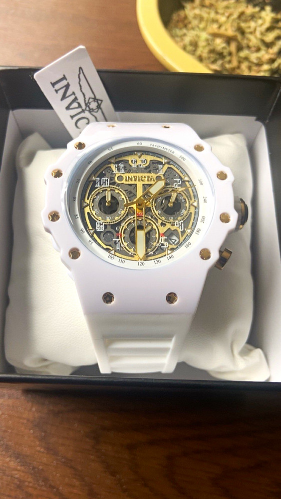 Invicta Chronograph Tachymeter Quartz 50mm White Silicone Strap 50m Watch