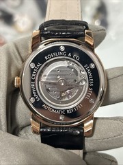 Rossling & Co. Continental Automatic Watch Rose Gold Black Guilloche Dial 44mm