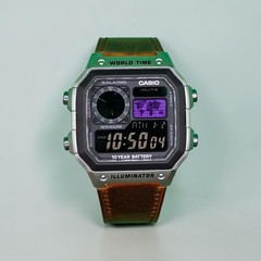 CASIO AE-1200WHD. Royale Watch Mod. Negative Display. PURPLE World Map