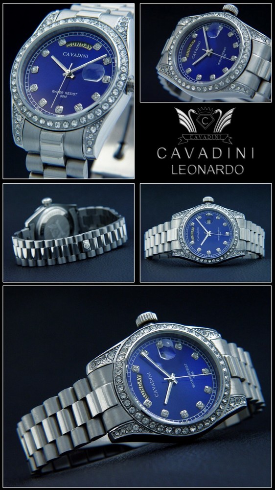 Leonardo Cavadini Watch CV-331S Zirconia Stainless Steel Stahl-Blau Schraubkrone
