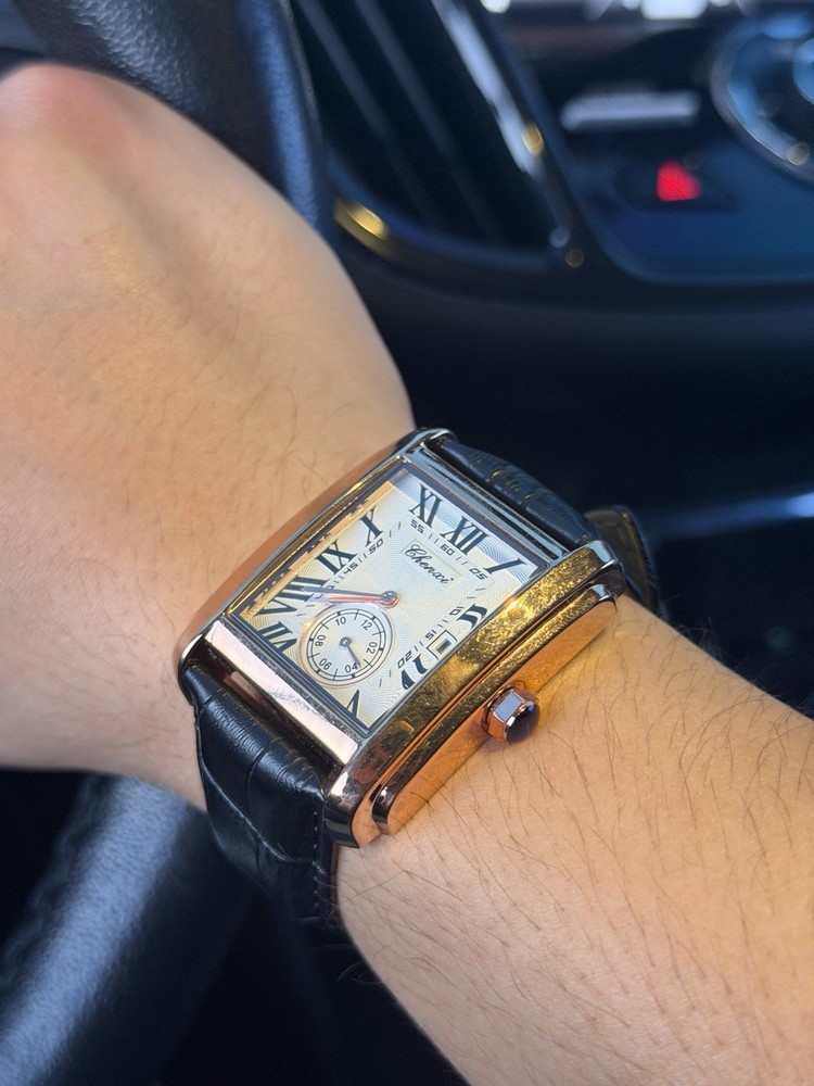 Men’s Dress Watch Luxury Gold Rose Style Leather Strap Quartz Movement With Box