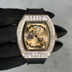 Men Hip Hop Watch Iced Bling Rapper Baguette Stone Silicone Band Luxury Fashion
