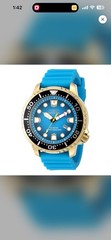 Invicta Men’s Diver Watch Blue Dial Gold Case Blue Band Rotating Bezel Box